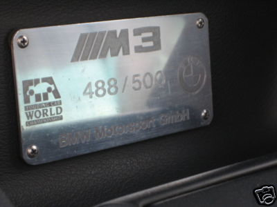 1988 BMW e30 M3 EVO II For Sale Dash Plaque